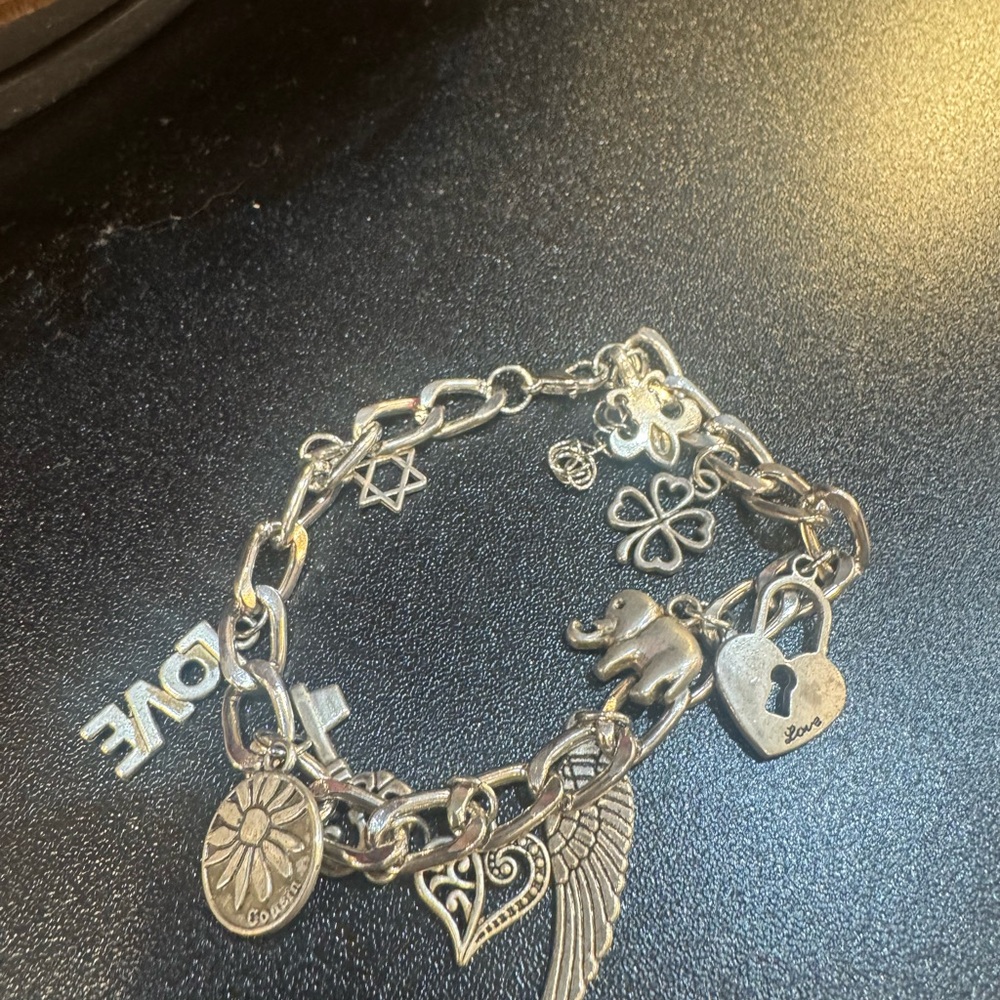 Silver Charm Bracelet with Heart and Elephant
